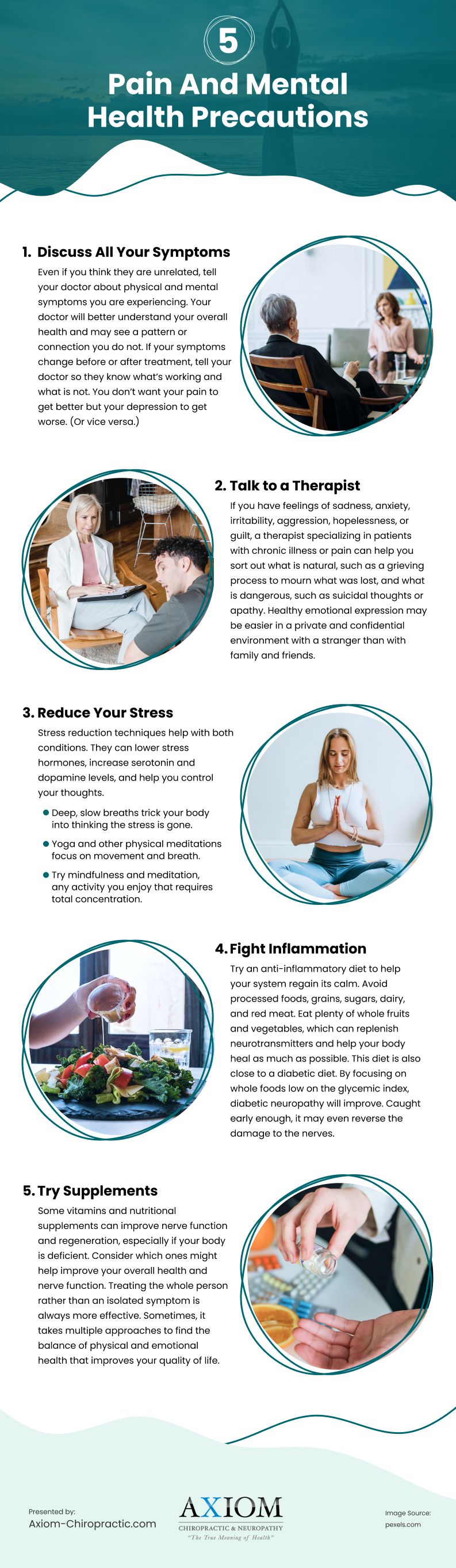 5 Pain and Mental Health Precautions Infographic